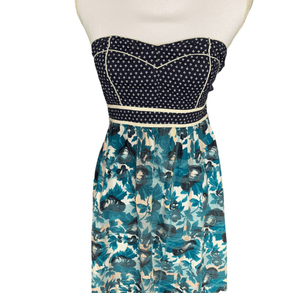Urban Outfitters Kimchi Blue Sundress Sz 2 Sweetheart Neck Strapless Blue White - Picture 5 of 11